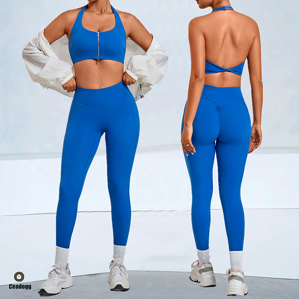 Yoga Fitness Power Yoga - Pad 2PCS Women Double Zip Halter