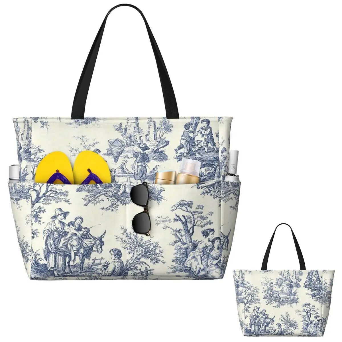 Yoga Fitness Tote - Powder Blue French Toile Picnic Design