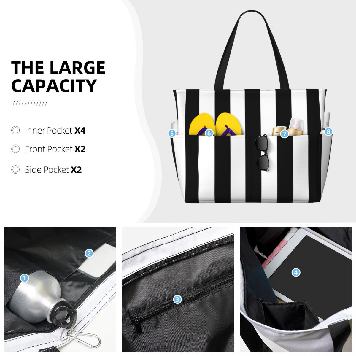 Black White Stripe Beach Tote  – обзор и цена Yoga Fitness Tote